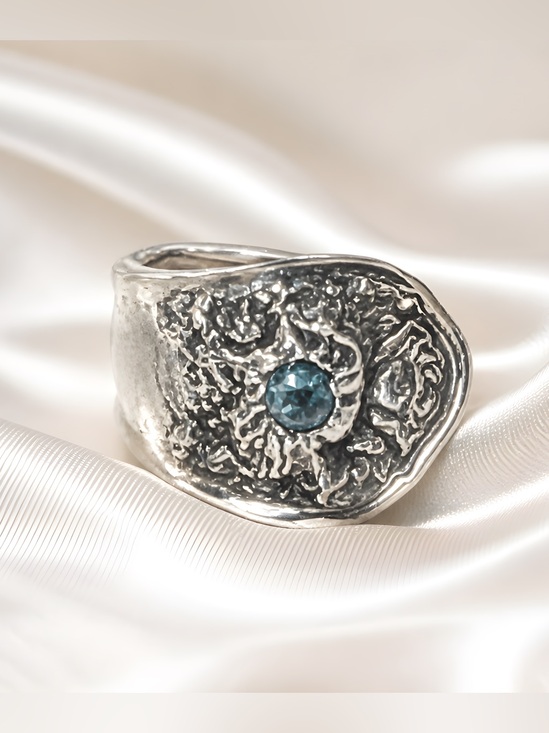 Hand Crafted Jewelry - Vintage Spoon Ring With Aquamarine & Artisan Boho Metalwork Size 8